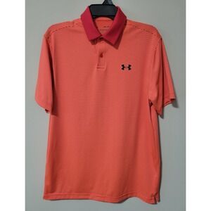 Under Armour Performance Polo Shirt Mens Medium Orange Striped Golf Loose